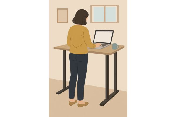 在宅勤務(リモートワーク)でスタンディングデスクを取り入れいている様子のイラスト