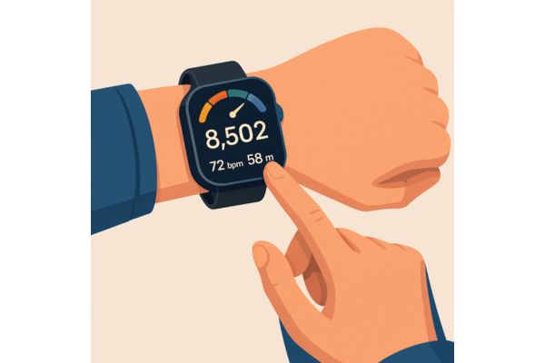 スマートウォッチで歩数を確認しているイラスト