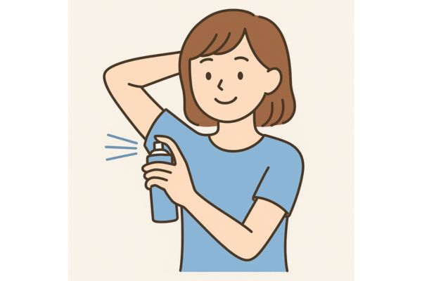 制汗スプレーで汗の匂いを防ぐ様子